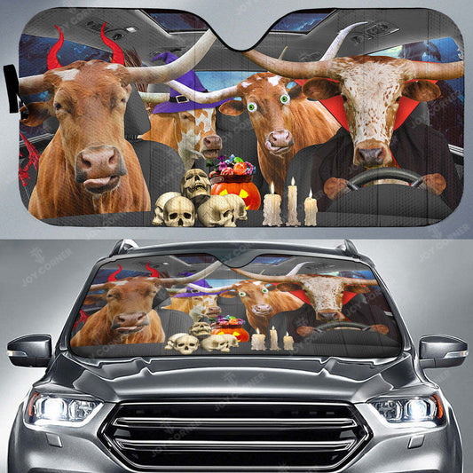 Joycorners Happy Halloween TX Longhorn Car 3D Printed Sun Shade