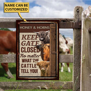 Joycorners Customized Name HIGHLAND CATTLE LOVERS KEEP GATE CLOSED All Printed 3D Metal Sign For Larry