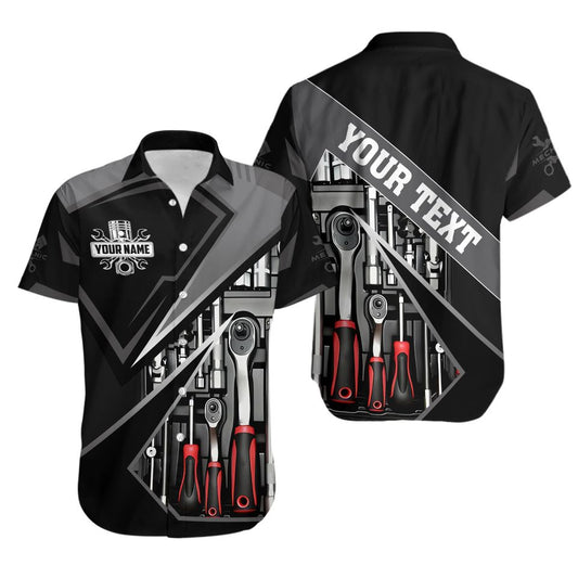 Joycorners Custom Mechanic Shirt with Tools Design, Personalized Name & Text, Unique Work Apparel for Car Mechanics and DIY Enthusiasts PT2609