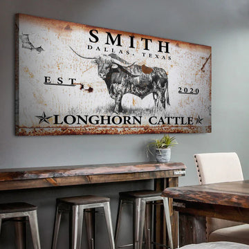 Joycorners Longhorn Cattle Personalized Name Canvas Cattle Ranch Signs