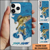 Joycorners Fishing Ocean Blue Wave Scale Pattern Splash Personalized Name Phone Case (10 Fish Species)