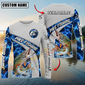 Joycorners Pike Fishing Honeycomb Electric Water Splash Personalized Name, Team Name Long Sleeve Shirt