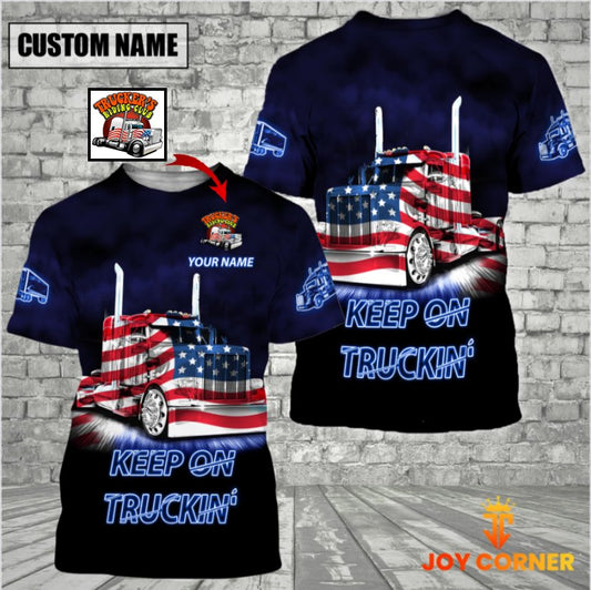 Joy Corners American Flag Trucker Custom Logo - Personalized Name 3D T-shirt 2023