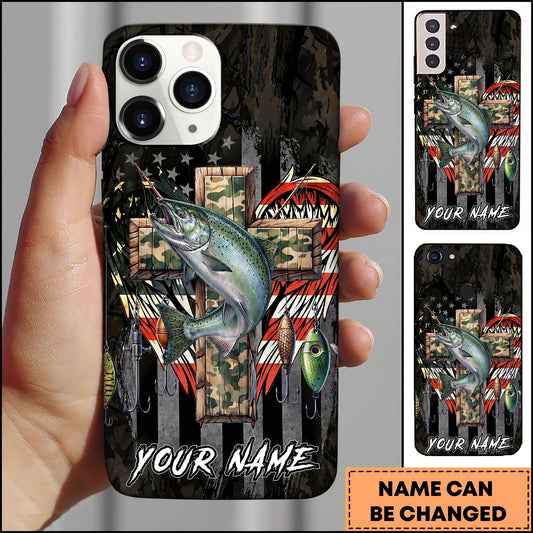 Joycorners Fishing Camo Cross Fishing Lure Art Personalized Name Phone Case (10 Fish Species)
