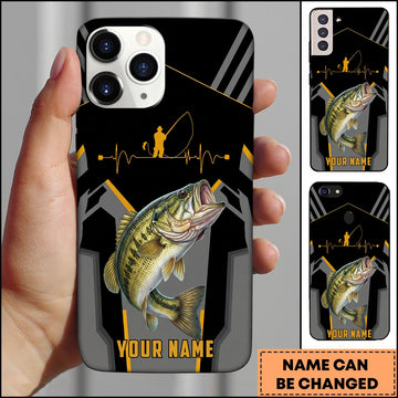 Joycorners Fishing Heartbeat Angler Silhouette Design Personalized Name Phone Case (10 Fish Species)