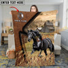 Joycorners Horse Running in Rustic Farm Landscape Leather Patch Style Personalized Name 3D Blanket (8 Breeds)
