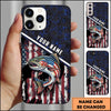Joycorners Fishing Patriotic USA Flag Honeycomb Tech Style Personalized Name Phone Case (10 Fish Species)
