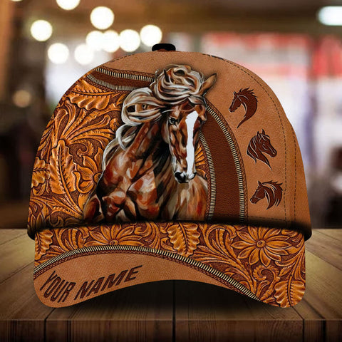 Personalized love horse family art leather flowers pattern cap