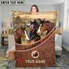 Joycorners Horse Three Horses on Countryside Farm Leather Weave Border Personalized Name 3D Blanket (8 Breeds)