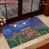 Joycorners Cow Trio on Farm Truck with American Flag Fireworks Rustic Country Personalized Name 3D Doormat (8 Breeds)