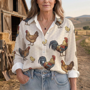 Joycorners Chicken Coop Farm Hen And Chick Pattern Casual Shirt