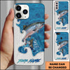Joycorners Fishing Ocean Blue Wave Scale Pattern Splash Personalized Name Phone Case (10 Fish Species)