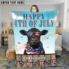 Joycorners Happy 4th of July Cow with USA Scarf Fireworks Patriotic Personalized Name 3D Blanket (8 Breeds)