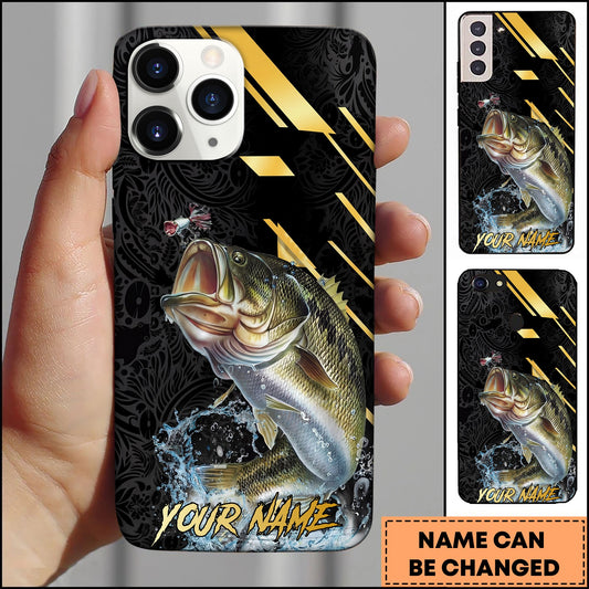 Joycorners Fishing Luxury Black Gold Lightning Splash Personalized Name Phone Case (10 Fish Species)