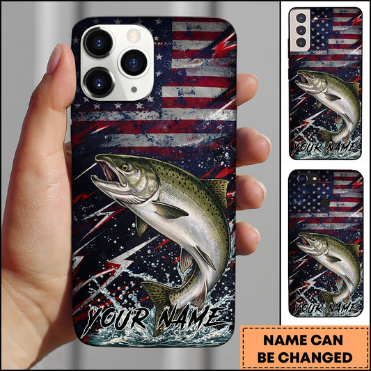 Joycorners Fishing USA Flag Splash Patriotic Art Personalized Name Phone Case (10 Fish Species)