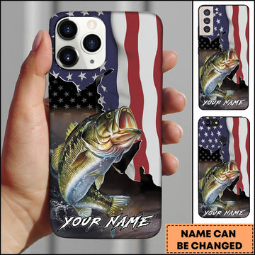 Joycorners Fishing American Flag Patriotic Splash Personalized Name Phone Case (10 Fish Species)