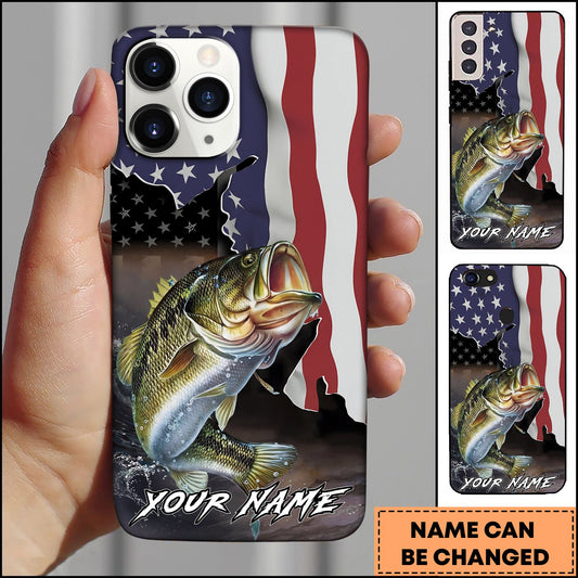 Joycorners Fishing American Flag Patriotic Splash Personalized Name Phone Case (10 Fish Species)
