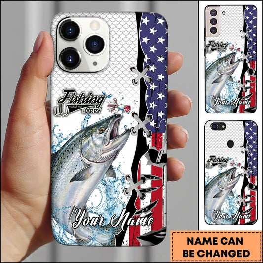 Joycorners Fishing American Flag Patriotic Water Splash Personalized Name Phone Case (10 Fish Species)