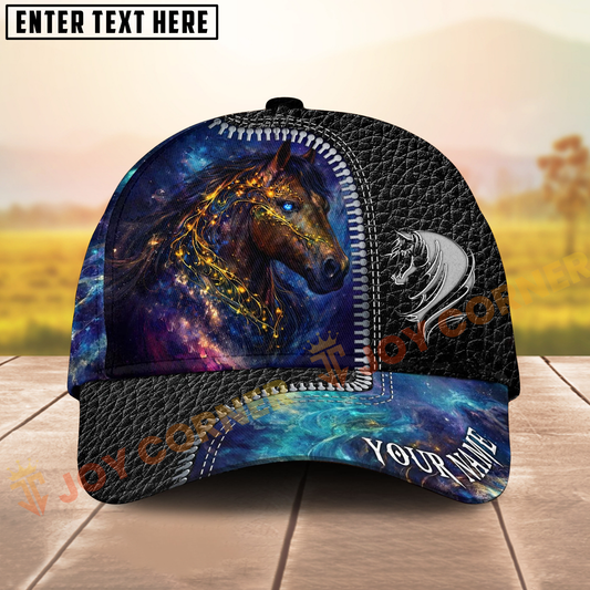 Joycorners Horse Galaxy Cosmic Black Leather Pattern Personalized Name Cap (8 Breeds)