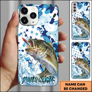 Joycorners Fishing Star Camo Water Splash Art Personalized Name Phone Case (10 Fish Species)