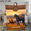 Joycorners Horse Western Sunset Running Herd Landscape Leather Badge Personalized Name 3D Blanket (8 Breeds)