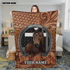Joycorners Horse Portrait with Horseshoe Frame Western Tooled Leather Pattern Personalized Name 3D Blanket (8 Breeds)