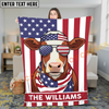 Joycorners Cool Cow Wearing USA Flag Bandana and Sunglasses Patriotic Style Personalized Name 3D Blanket (8 Breeds)