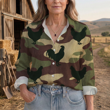 Joycorners Rooster Camouflage Rustic Farm Casual Shirt
