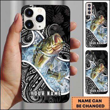 Joycorners Fishing Tribal Pattern Black White Water Splash Personalized Name Phone Case (10 Fish Species)