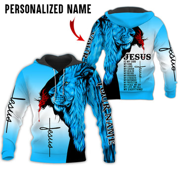 Joycorners Custom Name Jesus And Lion Jesus Is My God – My King – My Lord 3D Shirt