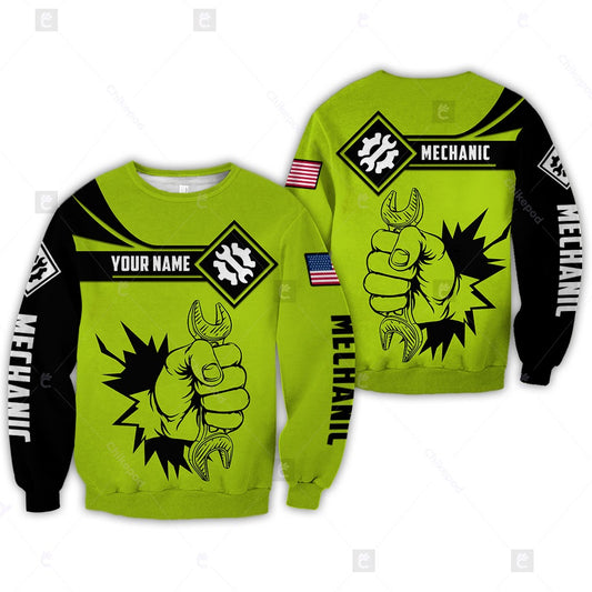 Joycorners Personalized Name Mechanic Is My Choice Shirt Wrench Tool Neon Style Hoodie Unisex Mechanic Apparel PT2609