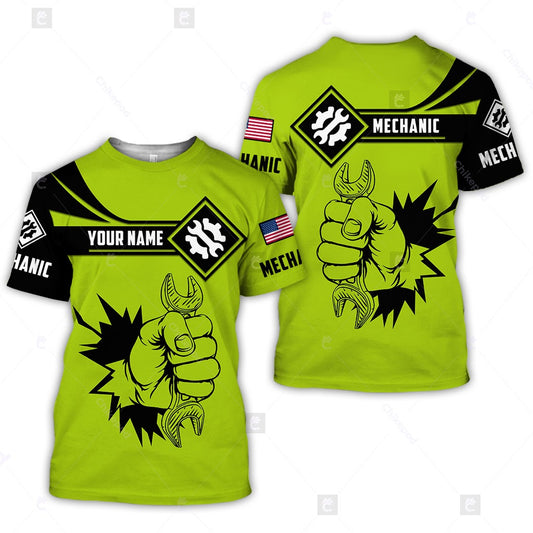 Joycorners Personalized Name Mechanic Is My Choice Shirt Wrench Tool Neon Style Hoodie Unisex Mechanic Apparel PT2609