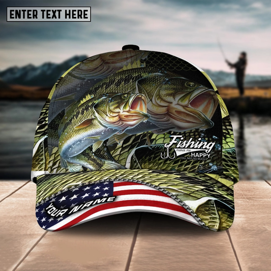 Joycorners Fishing Fishing Make Me Happy Skinfish Flag Of US Sport Pattern Personalized Name 3D Cap (11 Breeds)