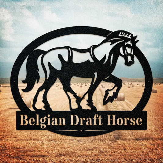 Belgian Draft Horse Monogram - Farming Metal Sign