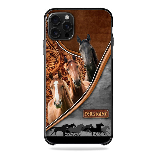 Joycorners Horse Lovers Leather Pattern Custom Name Phone Case - Iphone