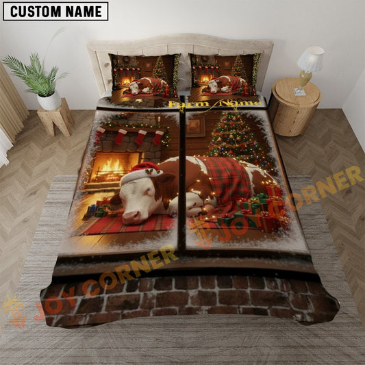 Joycorners Hereford Personalized Name Merry Christmas Cow Bedding set