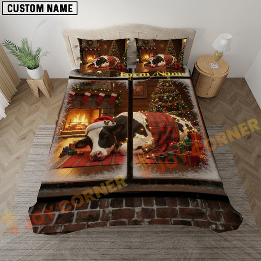 Joycorners Holstein Personalized Name Merry Christmas Cow Bedding set