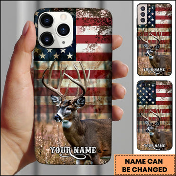 Joycorners American Flag Deer Personalized Name Phone Case