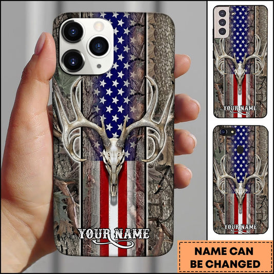 Joycorners American Flag Deer Skull Personalized Name Phone Case