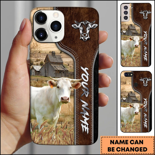 Joycorners Charolais Western Leather Embossed Pattern Personalized Name 3D Phone Case