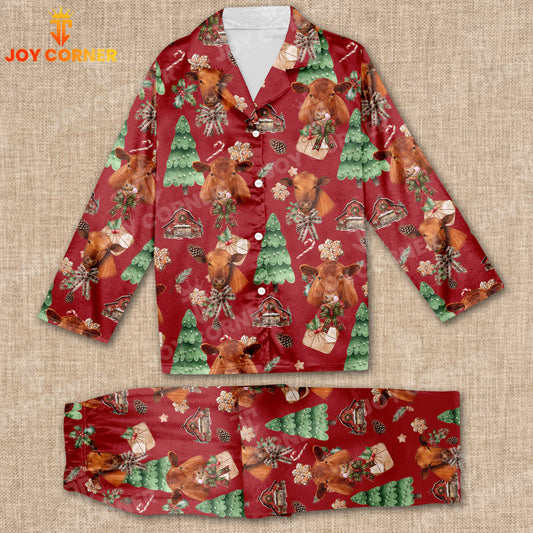 Joycorners Christmas Red Angus Pattern 3D Pajamas