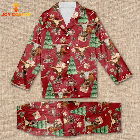 Joycorners Christmas Texas Longhorn Pattern 3D Pajamas