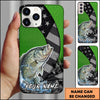 Joycorners Fishing Neon Green Honeycomb Wave Splash Personalized Name Phone Case (10 Fish Species)