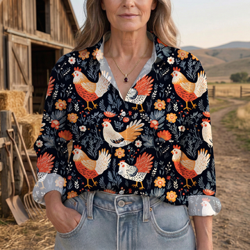 Joycorners Floral Chicken Garden Farm Casual Shirt
