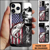 Joycorners Fishing Patriotic USA Flag Mountain Angler Silhouette Personalized Name Phone Case (10 Fish Species)