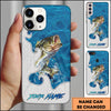 Joycorners Fishing Ocean Blue Wave Scale Pattern Splash Personalized Name Phone Case (10 Fish Species)