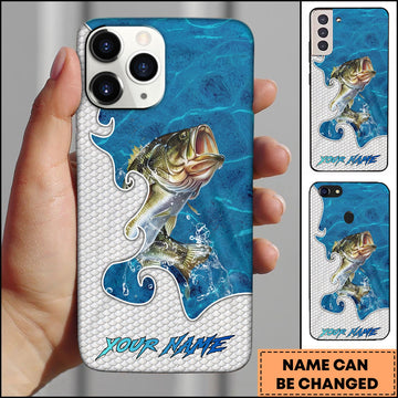 Joycorners Fishing Ocean Blue Wave Scale Pattern Splash Personalized Name Phone Case (10 Fish Species)