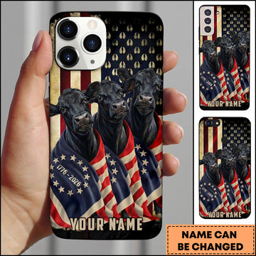 Joycorners Patriotic Black Angus Trio Wrapped in American Flag 1776–2026 Personalized Name 3D Phone Case