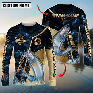 Joycorners Chinook Fishing Ocean Wave Gold Luxury Pattern Personalized Name, Team Name Long Sleeve Shirt