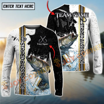 Joycorners Striped_Bass Fishing Split Grunge Splash Design Personalized Name, Team Name Long Sleeve Shirt